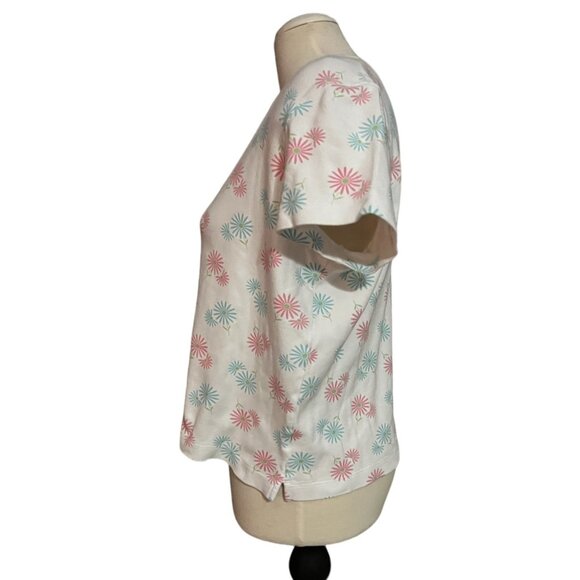 Kim Rogers Vintage White Floral Daisy Baby Tee Shirt Sz Petite Large Womens Pink - Picture 7 of 10